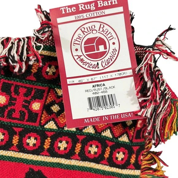The Rug‎ Barn Africa Woven Tapestry Throw Blanket Red Black Safari Animals 46x67 - Picture 2 of 6